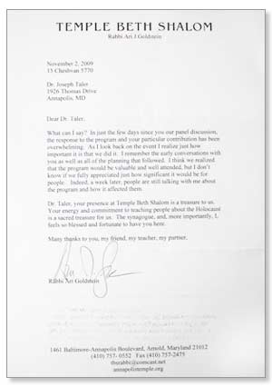 Rabbi Goldstein's Letter